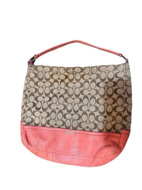Coach Signature Canvas Hobo with Coral Trim